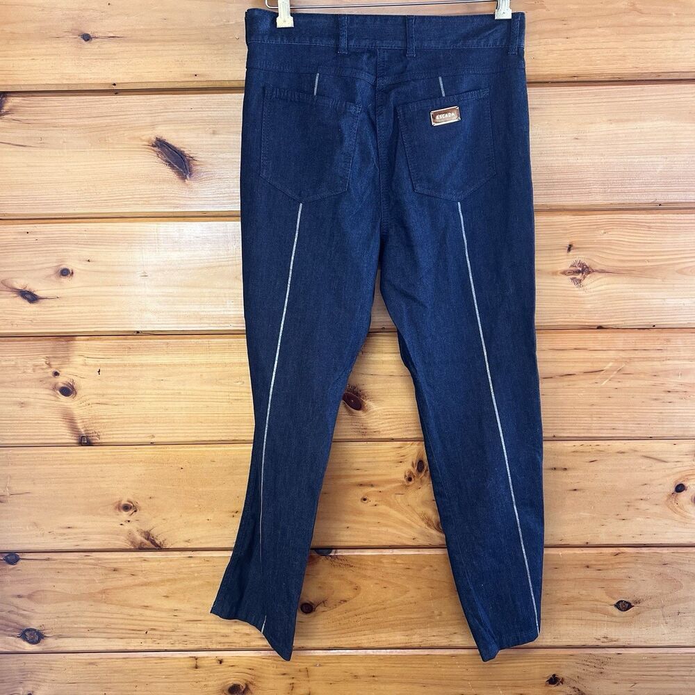 Luxury Escada Designer Denim Bootcut Gold Trim Casual Navy Jeans 40 Euro
